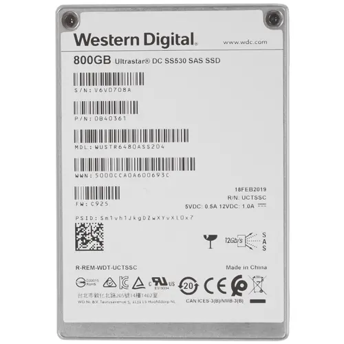 Жесткий диск WD 800 GB SAS 0P40361 SS530 ( SSD 2.5'') [ WUSTR6480ASS204 ]