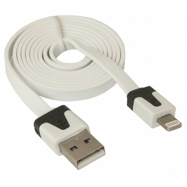 Кабель USB (M) - Lightning 8 pin Defender ACH01-03P (белый, синхронизация и зарядка, 1м, плоский) [ 87472 ]
