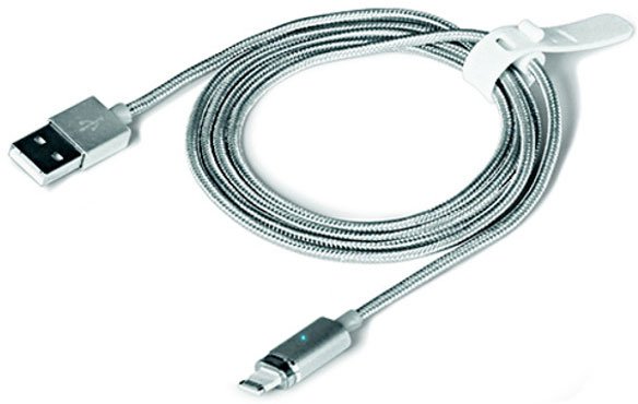 Кабель с магнитной насадкой DF iMagnetCable-02 (USB Type A (male) - Lightning 8 pin, 1.2 м, серебристый, 2 адаптера Lightning- магнитная вставка, 2,4А